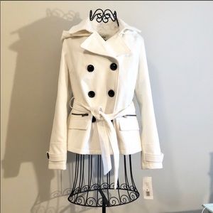 White Peacoat with Removable Hood. Worn Once.